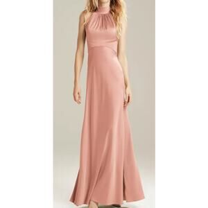 AW BRIDAL SZ 12 L dusty rose pink Janina halter bridesmaid maxi dress NEW B91